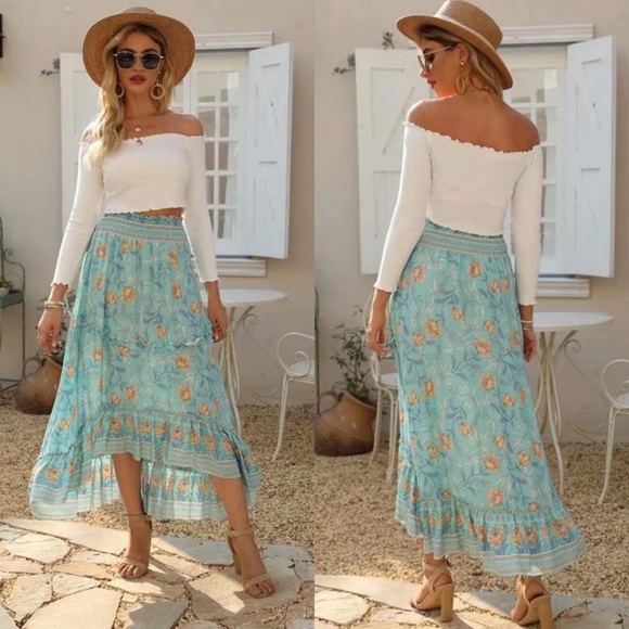 Hi Low Maxi Boho Floral Gypsy Print Skirt Pink - Picture 2 of 15